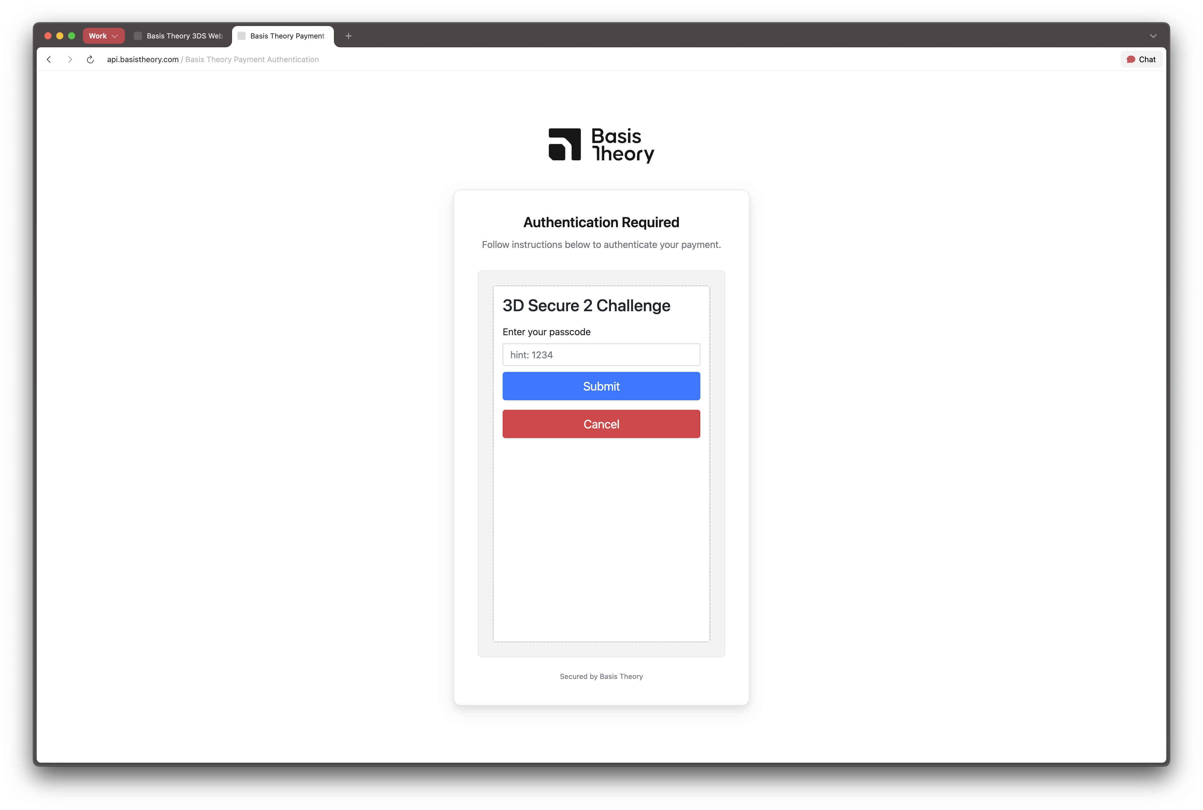 3DS Redirect Authentication Page
