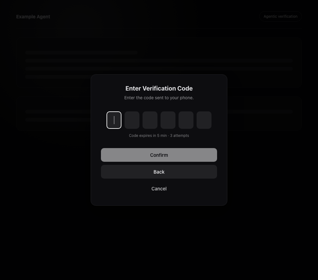 Customer enters the 6-digit verification code