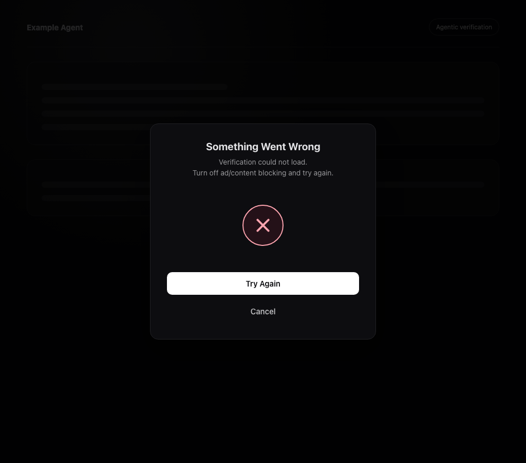 Retryable error with customer-safe copy and a Try Again button