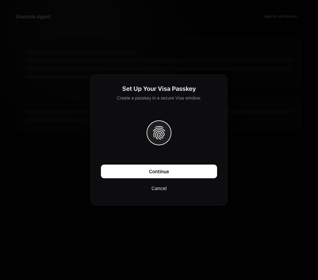 Customer confirms opening the secure Visa window to create a payment passkey